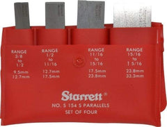 Starrett - 3/8 to 1-5/16 Inch Adjustable Parallel Set - 1-3/4 to 3-9/16 Inch Long, 9/32 Inch Thick, Includes Case, 4 Pieces - Americas Industrial Supply