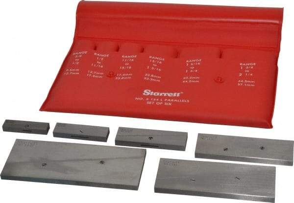 Starrett - 3/8 to 2-1/4 Inch Adjustable Parallel Set - 1-3/4 to 5-1/16 Inch Long, 9/32 Inch Thick, Includes Case, 6 Pieces - Americas Industrial Supply