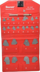 Starrett - 25 Piece, 1/64 to 1/2 Inch Radius, Stainless Steel Radius Gage Set - Satin Chrome Coated - Americas Industrial Supply
