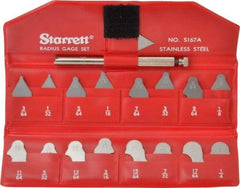 Starrett - 17 Piece, 1/64 to 17/64 Inch Radius, Stainless Steel Radius Gage Set - Satin Chrome Coated - Americas Industrial Supply