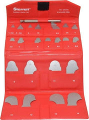 Starrett - 22 Piece, 0.5 to 15 mm Radius, Stainless Steel Radius Gage Set - Satin Chrome Coated - Americas Industrial Supply