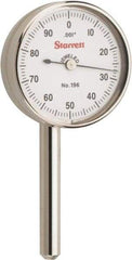 Starrett - 0.2 Inch Range, 0.001 Inch Dial Graduation, Horizontal Dial Test Indicator - 1-7/16 Inch White Dial, 0-100 Dial Reading - Americas Industrial Supply