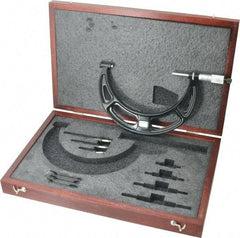 Starrett - 2 to 6" Range, 4 Piece Mechanical Outside Micrometer Set - 0.001" Graduation, Ratchet Stop Thimble, Steel Face - Americas Industrial Supply