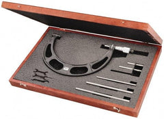 Starrett - 6 to 12" Range, 6 Piece Mechanical Outside Micrometer Set - 0.001" Graduation, Ratchet Stop Thimble, Steel Face - Americas Industrial Supply