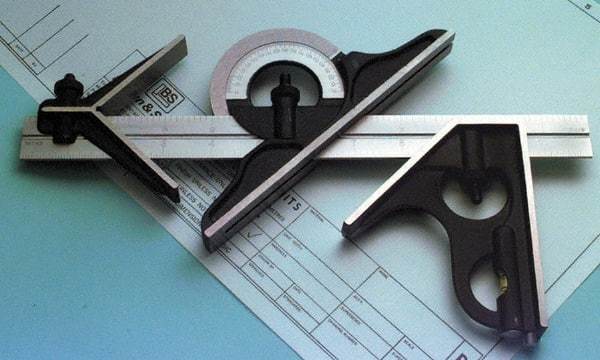 TESA Brown & Sharpe - 4 Piece, 24 Inch Blade Length, Square Set - Set Includes Center Head, Reversible Protractor, Square Head - Americas Industrial Supply