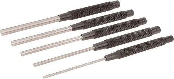 Starrett - 5 Piece, 1/8 to 3/8", Pin Punch Set - Round Shank, Comes in Plain Box - Americas Industrial Supply