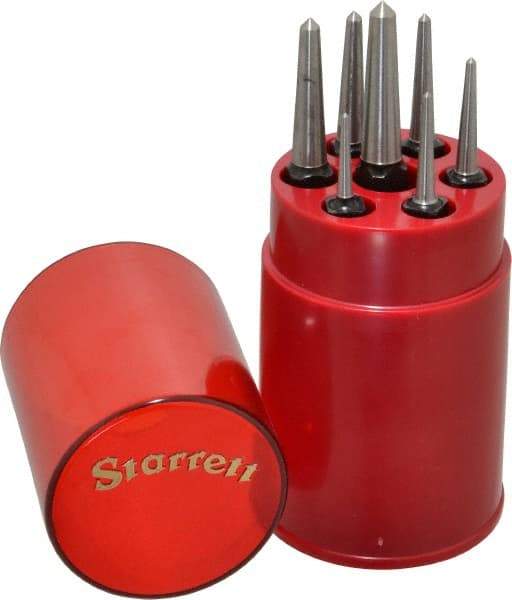 Starrett - 7 Piece, 1/16 to 1/4", Center Punch Set - Square Shank, Comes in Round Plastic Container - Americas Industrial Supply