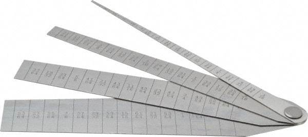 Starrett - 1/16 to 1-1/16 Inch Measurement, 4 Leaf Taper Gage - 5-1/4 Inch Long x 1 Inch Wide, Spring Tempered Steel, 1/64 Inch Graduation - Americas Industrial Supply