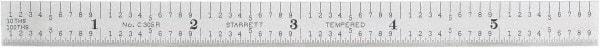 Starrett - 6" Long, 1/100, 1/64, 1/32, 1/10" Graduation, Flexible Steel Rule - 5R Graduation Style, 1/2" Wide, Silver, Satin Chrome Finish - Americas Industrial Supply