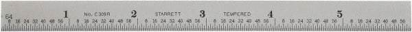 Starrett - 6" Long, 1/64, 1/32, 1/16" Graduation, Flexible Steel Rule - 9R Graduation Style, 1/2" Wide, Silver, Satin Chrome Finish - Americas Industrial Supply