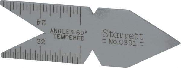 Starrett - 60° Angle, Satin Chrome Coated Steel Center Gage - 1/32 to 1/14 Inch Graduation - Americas Industrial Supply