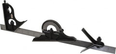 Starrett - 4 Piece, 18" Combination Square Set - 1/100, 1/32, 1/50 & 1/64" (16R) Graduation, Steel Blade, Forged Steel Center, Protractor & Square Head - Americas Industrial Supply