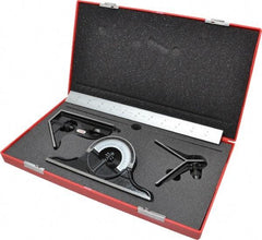 Starrett - 4 Piece, 12" Combination Square Set - 1/100, 1/32, 1/50 & 1/64" (16R) Graduation, Steel Blade, Forged Steel Center, Protractor & Square Head - Americas Industrial Supply