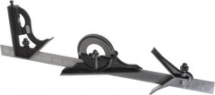 Starrett - 4 Piece, 18" Combination Square Set - 1/16, 1/32, 1/64 & 1/8" (4R) Graduation, Steel Blade, Cast Iron Center, Protractor & Square Head - Americas Industrial Supply
