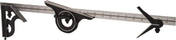 Starrett - 4 Piece, 24" Combination Square Set - 1/16, 1/32, 1/64 & 1/8" (4R) Graduation, Steel Blade, Cast Iron Center, Protractor & Square Head - Americas Industrial Supply