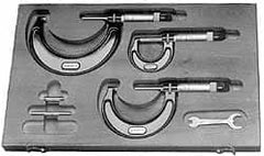 Starrett - 0 to 300mm Range, 12 Piece Mechanical Outside Micrometer Set - 0.01mm Graduation, Ratchet Stop Thimble, Carbide Tipped Face - Americas Industrial Supply