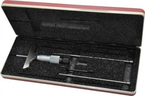 Starrett - 0 to 3" Range, 3 Rod, Mechanical Depth Micrometer - Plain Thimble, 2-1/2" Base Length, 0.01mm Graduation, 1/8" Rod Diam - Americas Industrial Supply