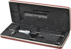 Starrett - 0 to 3" Range, 3 Rod, Mechanical Depth Micrometer - Ratchet Stop Thimble, 2-1/2" Base Length, 0.01mm Graduation, 1/8" Rod Diam - Americas Industrial Supply