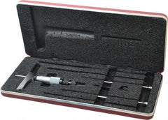 Starrett - 0 to 3" Range, 3 Rod, Satin Chrome Finish Mechanical Depth Micrometer - Ratchet Stop Thimble, 2" Base Length, 0.01mm Graduation, 5/32" Rod Diam - Americas Industrial Supply