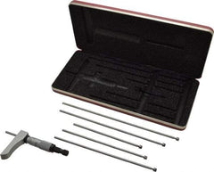 Starrett - 0 to 6" Range, 6 Rod, Satin Chrome Finish Mechanical Depth Micrometer - Ratchet Stop Thimble, 2" Base Length, 0.01mm Graduation, 5/32" Rod Diam - Americas Industrial Supply