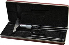Starrett - 0 to 6" Range, 6 Rod, Satin Chrome Finish Mechanical Depth Micrometer - Ratchet Stop Thimble, 3" Base Length, 0.01mm Graduation, 5/32" Rod Diam - Americas Industrial Supply
