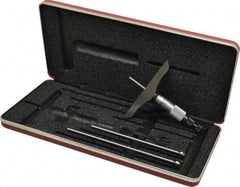 Starrett - 0 to 3" Range, 3 Rod, Satin Chrome Finish Mechanical Depth Micrometer - Ratchet Stop Thimble, 4" Base Length, 0.01mm Graduation, 5/32" Rod Diam - Americas Industrial Supply