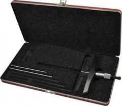 Starrett - 0 to 3" Range, 3 Rod, Satin Chrome Finish Mechanical Depth Micrometer - Ratchet Stop Thimble, 6" Base Length, 0.01mm Graduation, 5/32" Rod Diam - Americas Industrial Supply