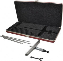 Starrett - 0 to 6" Range, 6 Rod, Satin Chrome Finish Mechanical Depth Micrometer - Ratchet Stop Thimble, 6" Base Length, 0.01mm Graduation, 5/32" Rod Diam - Americas Industrial Supply