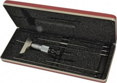 Starrett - 0 to 6" Range, 6 Rod, Mechanical Depth Micrometer - Ratchet Stop Thimble, 2-1/2" Base Length, 0.01mm Graduation, 1/8" Rod Diam - Americas Industrial Supply
