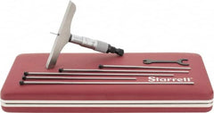 Starrett - 0 to 6" Range, 6 Rod, Mechanical Depth Micrometer - Ratchet Stop Thimble, 4" Base Length, 0.01mm Graduation, 1/8" Rod Diam - Americas Industrial Supply