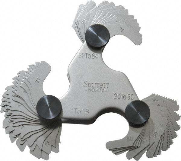 Starrett - 51 Leaf, 4 to 84 TPI Range, Steel Screw Pitch Gage - 60° Thread Angle - Americas Industrial Supply