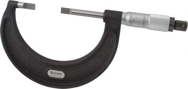 Starrett - 1" to 2" Mechanical Satin Chrome Coated Blade Micrometer - 0.001" Graduation, 1/32" Blade Thickness, Speeder Thimble - Americas Industrial Supply