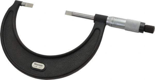 Starrett - 2" to 3" Mechanical Satin Chrome Coated Blade Micrometer - 0.001" Graduation, 1/32" Blade Thickness, Speeder Thimble - Americas Industrial Supply