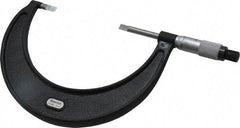 Starrett - 3" to 4" Mechanical Satin Chrome Coated Blade Micrometer - 0.001" Graduation, 1/32" Blade Thickness, Speeder Thimble - Americas Industrial Supply