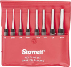 Starrett - 8 Piece, 1/16 to 5/16", Pin Punch Set - Round Shank, Comes in Vinyl Pouch - Americas Industrial Supply