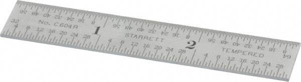 Starrett - 3" Long, 1/64, 1/32, 1/16, 1/8" Graduation, Rigid Spring Steel Rule - 4R Graduation Style, 9/16" Wide, Silver, Satin Chrome Finish - Americas Industrial Supply