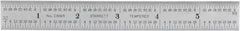 Starrett - 6" Long, 1/64, 1/32, 1/16, 1/8" Graduation, Rigid Spring Steel Rule - 4R Graduation Style, 3/4" Wide, Silver, Satin Chrome Finish - Americas Industrial Supply