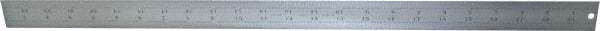 Starrett - 24" Long, 1/64, 1/32, 1/16, 1/8" Graduation, Rigid Spring Steel Rule - 4R Graduation Style, 1-1/4" Wide, Silver, Satin Chrome Finish - Americas Industrial Supply