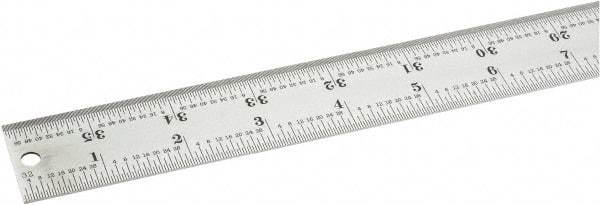 Starrett - 36" Long, 1/64, 1/32, 1/16, 1/8" Graduation, Rigid Spring Steel Rule - 4R Graduation Style, 1-1/4" Wide, Silver, Satin Chrome Finish - Americas Industrial Supply
