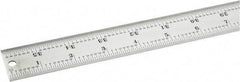 Starrett - 36" Long, 1/64, 1/32, 1/16, 1/8" Graduation, Rigid Spring Steel Rule - 4R Graduation Style, 1-1/4" Wide, Silver, Satin Chrome Finish - Americas Industrial Supply