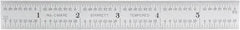 Starrett - 6" Long, 1/64, 1/32, 1/16, 1/8" Graduation, Rigid Spring Steel Rule - 4R Graduation Style, 3/4" Wide, Silver, Satin Chrome Finish - Americas Industrial Supply
