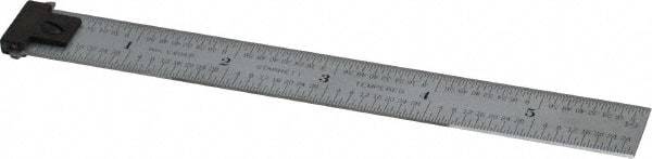 Starrett - 6" Long, 1/64, 1/32, 1/16, 1/8" Graduation, Rigid Spring Steel Rule - 4R Graduation Style, 3/4" Wide, Silver, Satin Chrome Finish - Americas Industrial Supply