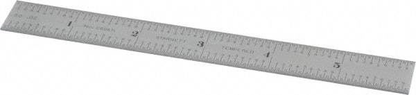 Starrett - 6" Long, 1/50, 1/10" Graduation, Rigid Spring Steel Rule - 6R Graduation Style, 3/4" Wide, Silver, Satin Chrome Finish - Americas Industrial Supply