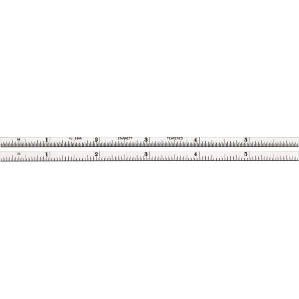 Starrett - 6" Long, 1/64, 1/32" Graduation, Rigid Spring Steel Rule - Americas Industrial Supply