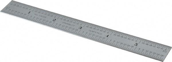 Starrett - 6" Long, 1/64, 1/32" Decimal Equivalency Table Graduation, Flexible Spring Steel Rule - 10R Graduation Style, 3/4" Wide, Silver, Satin Chrome Finish - Americas Industrial Supply