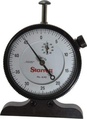Starrett - 0 to 1/2 Inch Range, White Dial Depth Gage - 0.0005 Inch Graduation, 2-1/2 Inch Base Measuring Length - Americas Industrial Supply