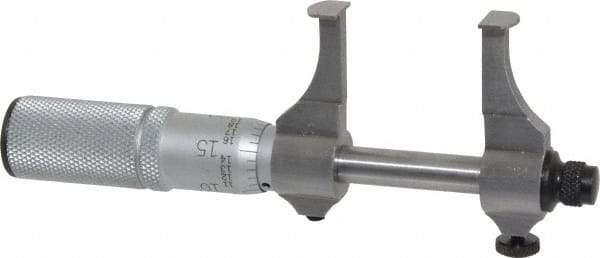 Starrett - 1/2 to 1-1/2 Inch Inside Measurement, Satin Chrome Finish, Mechanical Groove Micrometer - 0.001 Inch Graduation, 0.0002 Inch Accuracy, 5/64 Inch Groove Depth, Friction Thimble, Includes Lock Screw - Americas Industrial Supply