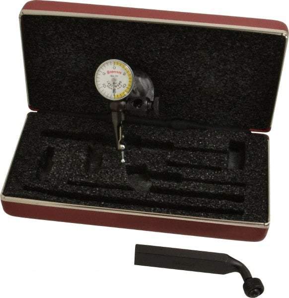 Starrett - 3 Piece, 0" to 0.03" Measuring Range, 15/16" Dial Diam, 0-15-0 Dial Reading, White & Yellow Dial Test Indicator Kit - 5/32" Contact Point Length, 3mm Ball Diam, 0.001" Dial Graduation - Americas Industrial Supply