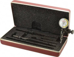 Starrett - 4 Piece, 0" to 0.03" Measuring Range, 15/16" Dial Diam, 0-15-0 Dial Reading, White & Yellow Dial Test Indicator Kit - 5/32" Contact Point Length, 3mm Ball Diam, 0.0005" Dial Graduation - Americas Industrial Supply