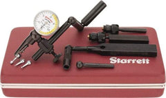 Starrett - 11 Piece, 0" to 0.03" Measuring Range, 15/16" Dial Diam, 0-15-0 Dial Reading, White & Yellow Dial Test Indicator Kit - 5/32" Contact Point Length, 0.9, 1.6 & 3mm Ball Diam, 0.0005" Dial Graduation - Americas Industrial Supply